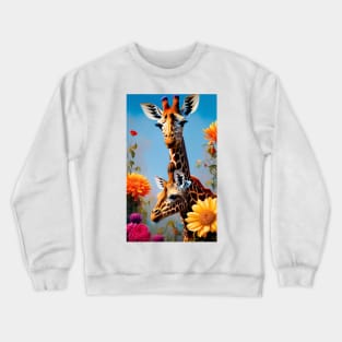 Colorful Floral Giraffe Flower Artwork Crewneck Sweatshirt